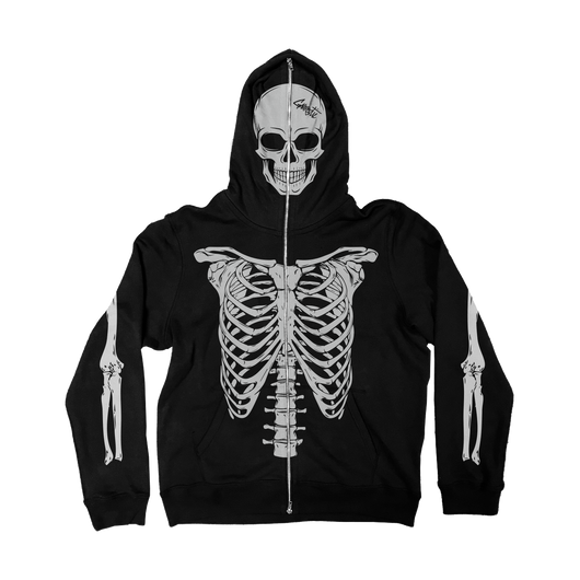 SKELLY FULL ZIP HOODIE - BLACK