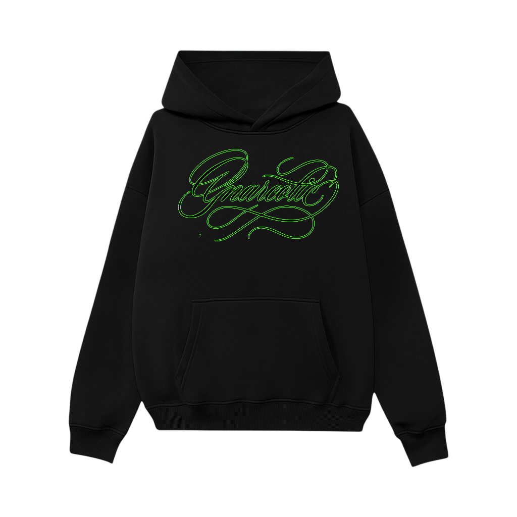 GREEN NAME PLATE HOODIE - BLACK